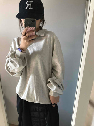 Collared Layered Oversized Loose Fit Sweatshirt