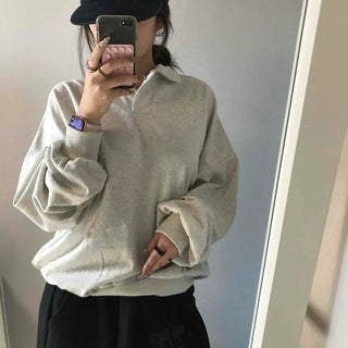 Collared Layered Oversized Loose Fit Sweatshirt