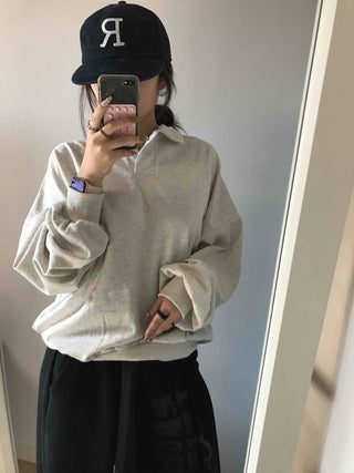 Collared Layered Oversized Loose Fit Sweatshirt