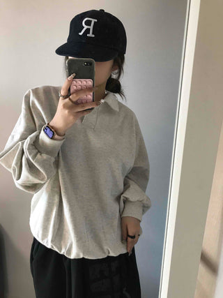 Collared Layered Oversized Loose Fit Sweatshirt