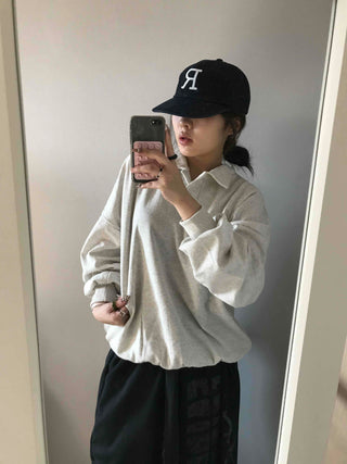 Collared Layered Oversized Loose Fit Sweatshirt