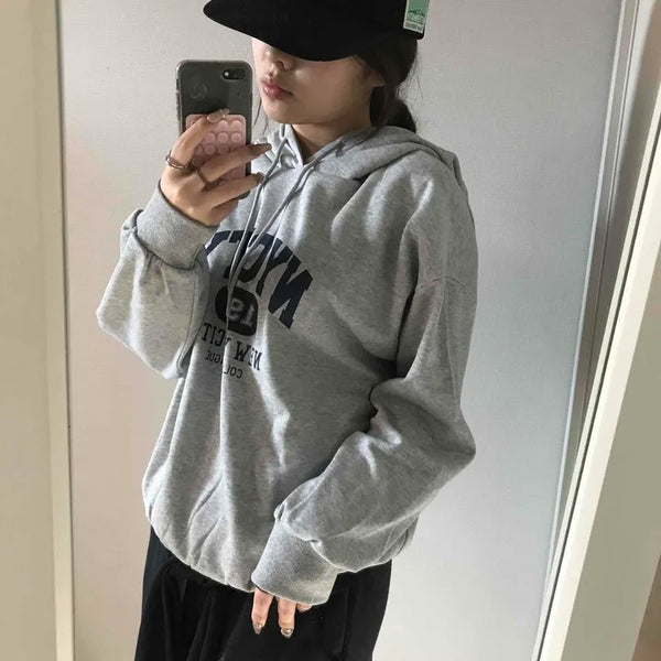 Lettering Embroidered Oversized Loose Hoodie