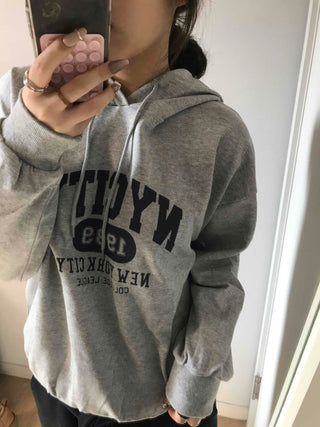 Lettering Embroidered Oversized Loose Hoodie