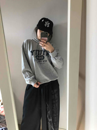 Lettering Embroidered Oversized Loose Hoodie