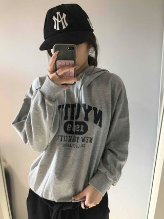 Lettering Embroidered Oversized Loose Hoodie