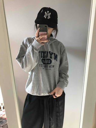 Lettering Embroidered Oversized Loose Hoodie