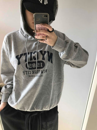 Lettering Embroidered Oversized Loose Hoodie
