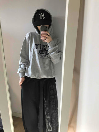 Lettering Embroidered Oversized Loose Hoodie