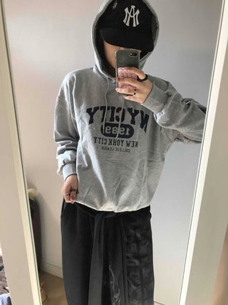 Lettering Embroidered Oversized Loose Hoodie
