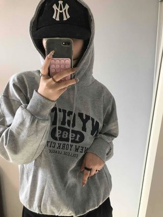 Lettering Embroidered Oversized Loose Hoodie