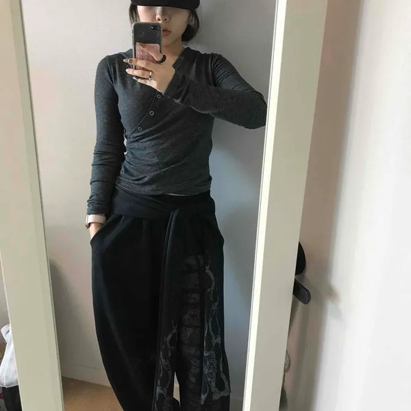 Side Lettering Elastic Waist Loose Fit Jogger Pants