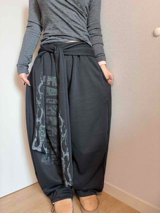 Side Lettering Elastic Waist Loose Fit Jogger Pants