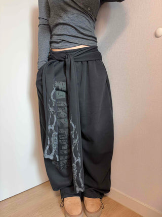 Side Lettering Elastic Waist Loose Fit Jogger Pants