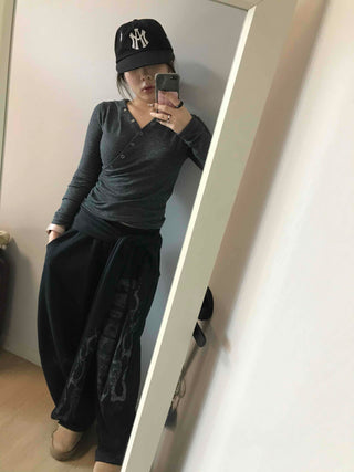 Side Lettering Elastic Waist Loose Fit Jogger Pants