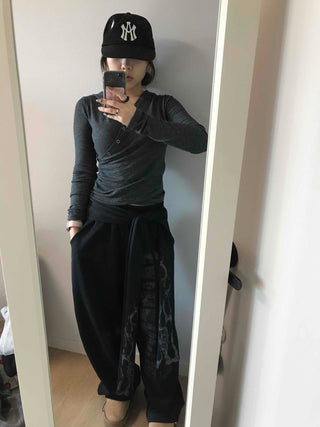 Side Lettering Elastic Waist Loose Fit Jogger Pants
