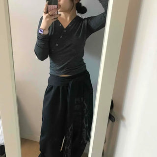 Side Lettering Elastic Waist Loose Fit Jogger Pants