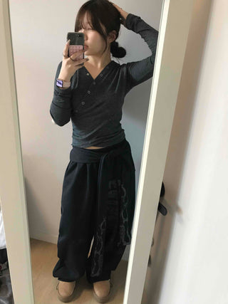 Side Lettering Elastic Waist Loose Fit Jogger Pants