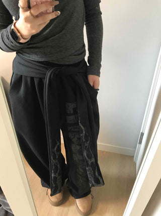 Side Lettering Elastic Waist Loose Fit Jogger Pants