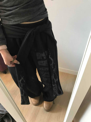 Side Lettering Elastic Waist Loose Fit Jogger Pants