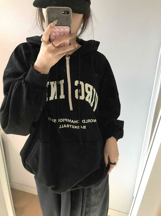 University Lettering Oversized Fleece-Lined Hoodie