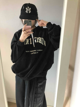 University Lettering Oversized Fleece-Lined Hoodie