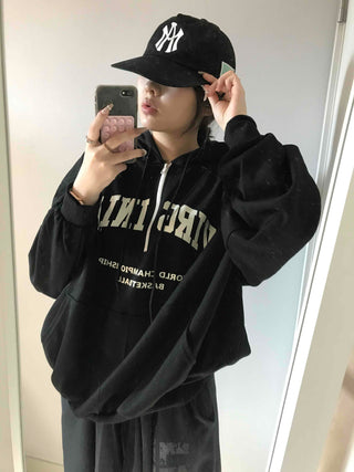 University Lettering Oversized Fleece-Lined Hoodie