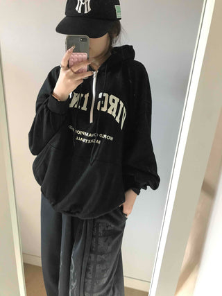 University Lettering Oversized Fleece-Lined Hoodie