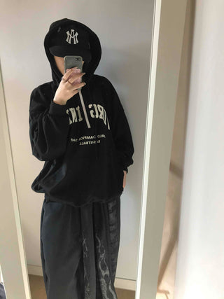 University Lettering Oversized Fleece-Lined Hoodie