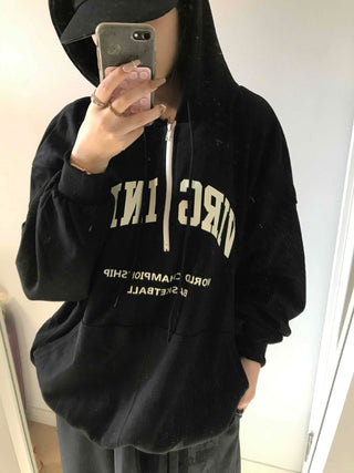 University Lettering Oversized Fleece-Lined Hoodie