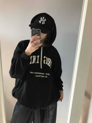 University Lettering Oversized Fleece-Lined Hoodie