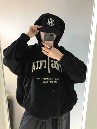 University Lettering Oversized Fleece-Lined Hoodie