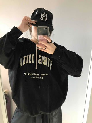 University Lettering Oversized Fleece-Lined Hoodie