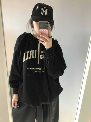University Lettering Oversized Fleece-Lined Hoodie