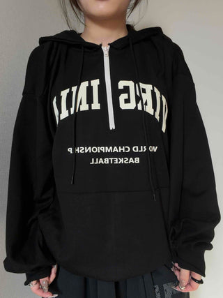 University Lettering Oversized Fleece-Lined Hoodie