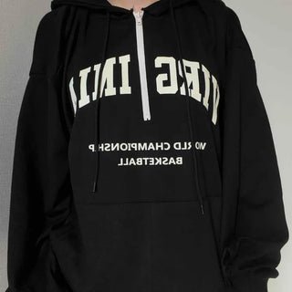 University Lettering Oversized Fleece-Lined Hoodie