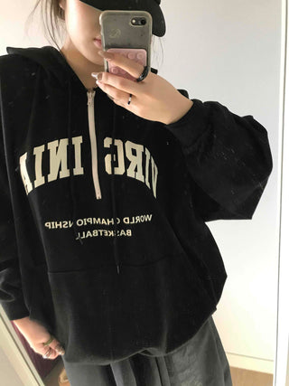 University Lettering Oversized Fleece-Lined Hoodie