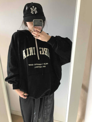 University Lettering Oversized Fleece-Lined Hoodie
