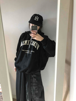 University Lettering Oversized Fleece-Lined Hoodie