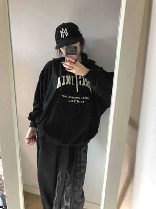University Lettering Oversized Fleece-Lined Hoodie
