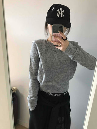 Cold Shoulder Hooded Rib Crop Knit