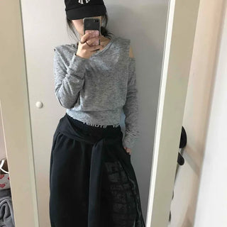 Cold Shoulder Hooded Rib Crop Knit