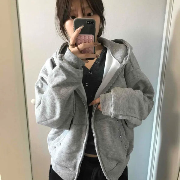 Layered Over-the-Shoulder Half Neck Balloon Fit Zip-Up