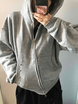 Layered Over-the-Shoulder Half Neck Balloon Fit Zip-Up