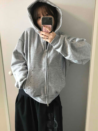 Layered Over-the-Shoulder Half Neck Balloon Fit Zip-Up