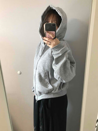 Layered Over-the-Shoulder Half Neck Balloon Fit Zip-Up