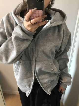 Layered Over-the-Shoulder Half Neck Balloon Fit Zip-Up