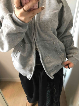 Layered Over-the-Shoulder Half Neck Balloon Fit Zip-Up