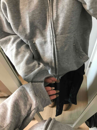 Layered Over-the-Shoulder Half Neck Balloon Fit Zip-Up