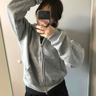 Layered Over-the-Shoulder Half Neck Balloon Fit Zip-Up