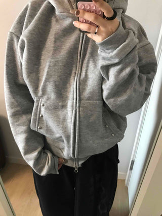 Layered Over-the-Shoulder Half Neck Balloon Fit Zip-Up